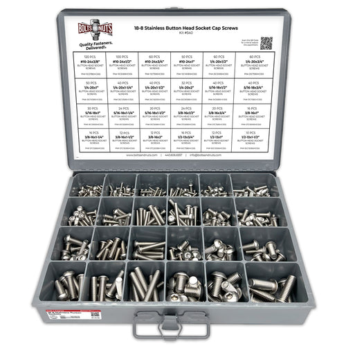 Inch 18-8 Stainless Steel Allen Button Head Socket Cap Screws Bolts Assortment - 905 PCS