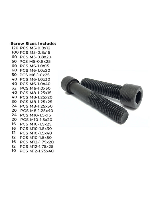 Metric 12.9 Alloy Allen Socket Head Cap Screws Bolts Black Oxide Assortment - 904 PCS