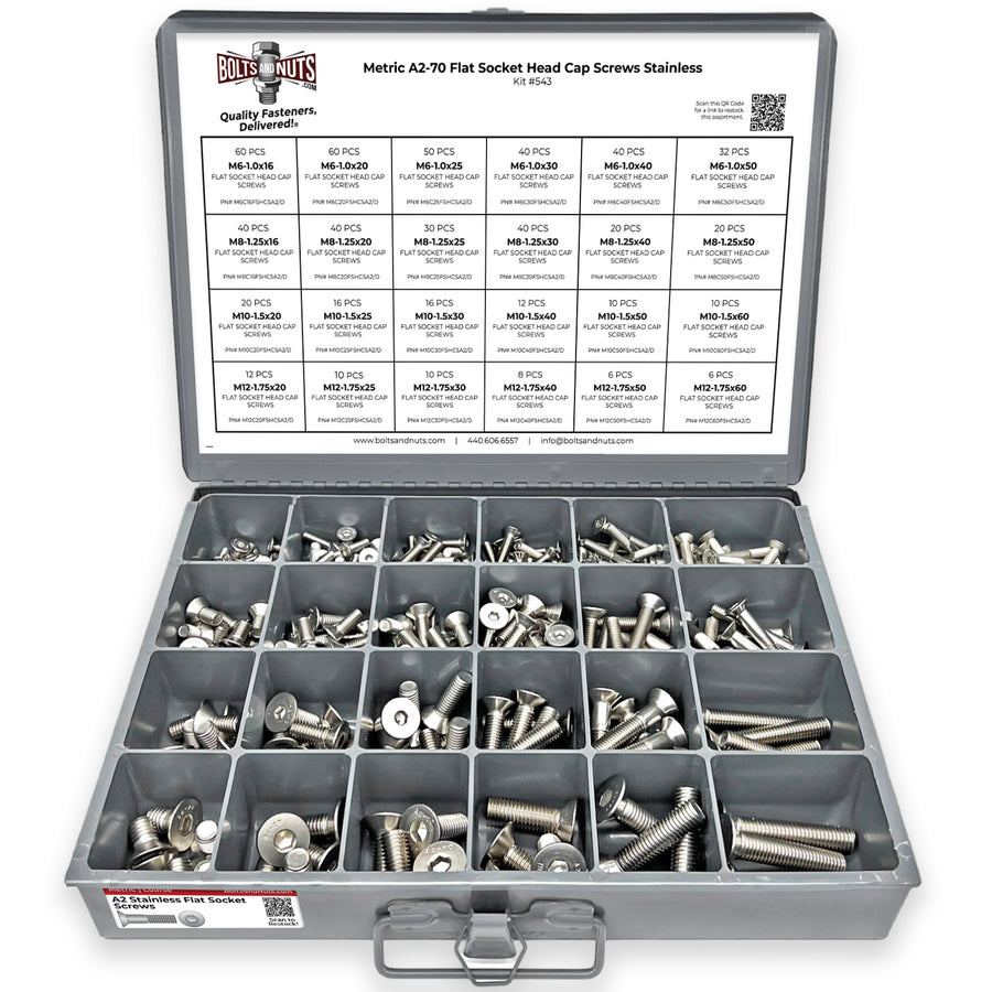 Metric A2-70 Stainless Steel Flat Socket Screws - 609 PCS