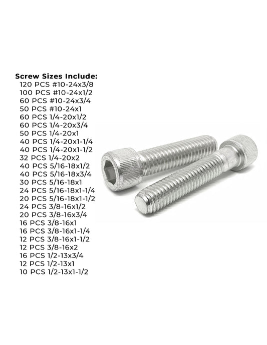 Inch 316 Stainless Steel Allen Socket Head Cap Screws Bolts Assortment - 904 PCS