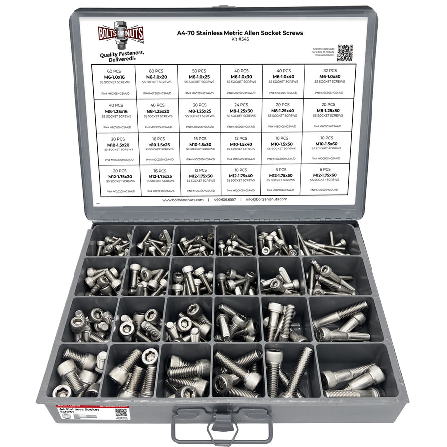 Metric A4 Stainless Steel Allen Socket Head Cap Screws Bolts Assortment - 611 PCS