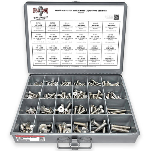 Metric A4-70 Stainless Steel Flat Socket Screws - 609 PCS