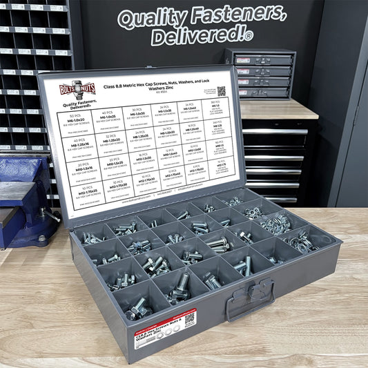 Metric Class 8.8 Hex Cap Screws, Hex Nuts, Flat & Lock Washers Coarse Thread Zinc Clear - 1269 PCS