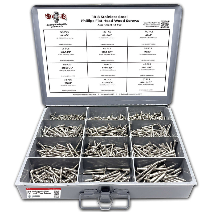 Inch 18-8 Stainless Steel Flat Head Wood Screws - 765 PCS