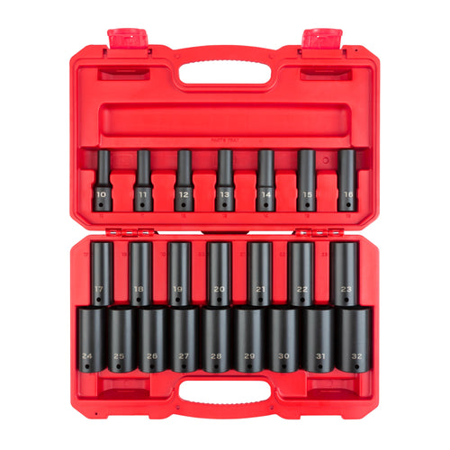 1/2 Inch Drive Deep 6-Point Impact Socket Set with Case, 23-Piece (10 - 32 mm)