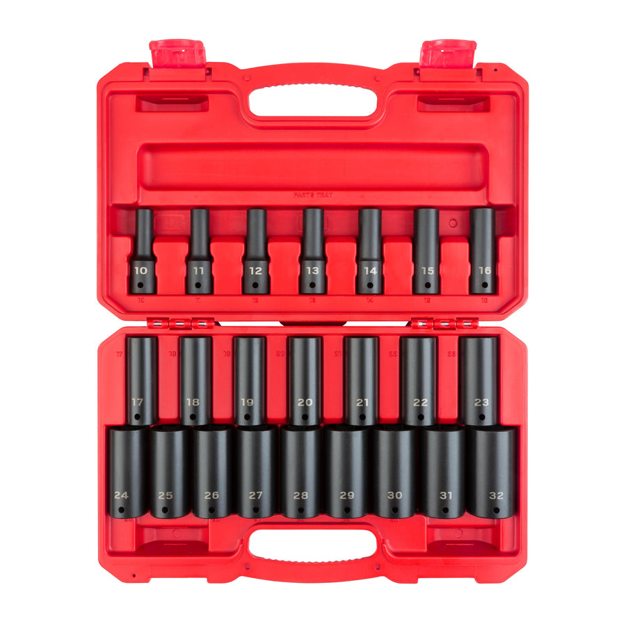 1/2 Inch Drive Deep 6-Point Impact Socket Set with Case, 23-Piece (10 - 32 mm)