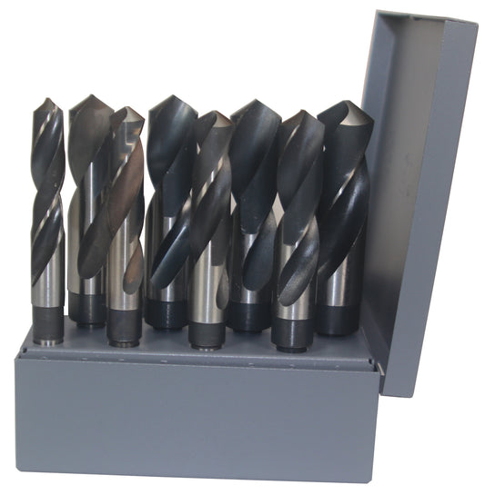 8 Piece HSS Black and Bright Reduced Shank HSS Drill Bit Set, 9/16" - 1"