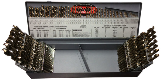 115 Piece Cobalt Jobber Length Drill Bit Set, 1/16" - 1/2" A - Z and #1-#60, D/ACO Series