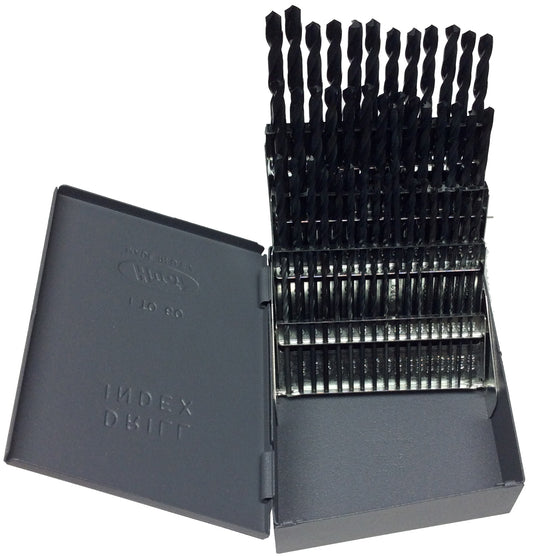 60 Piece HSS Black Oxide Jobber Length Split Point Drill Bit Set, D/ASP, #1 - #60