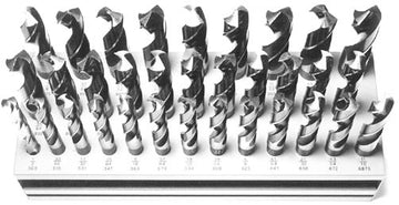 33 Piece HSS Black and Bright Reduced Shank HSS Drill Bit Set, 1/2" - 1", Metal Stand