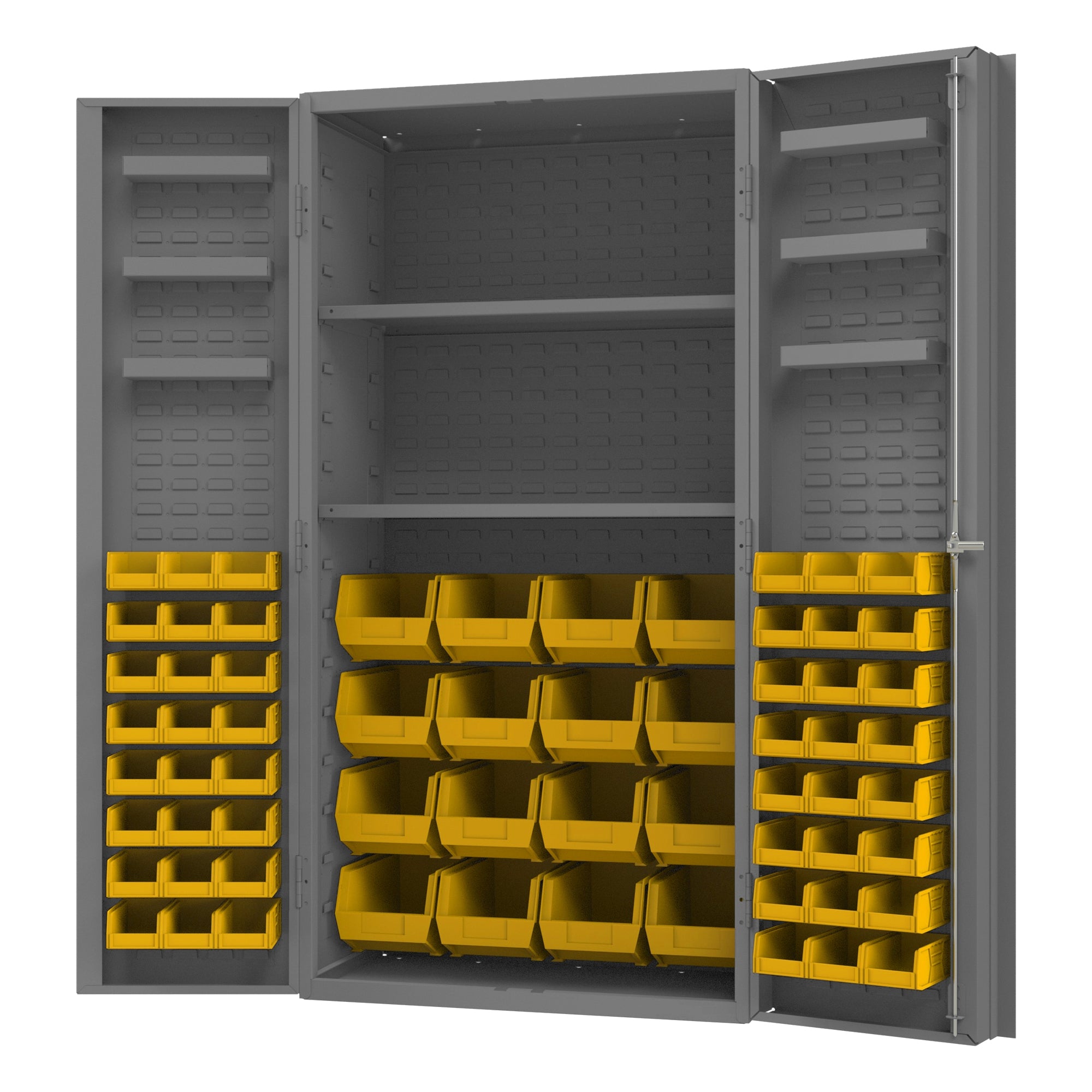 Cabinet, 2 Shelves, 64 Yellow Bins