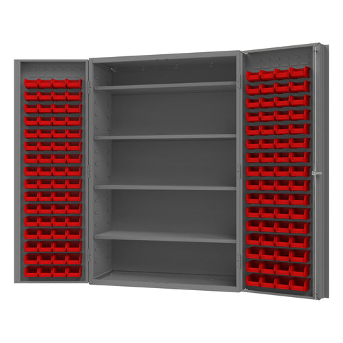 Cabinet, 4 Shelves, 128 Red Bins
