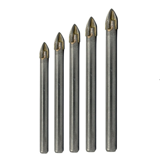 5 Piece Carbide Tipped 4 Flute Glass & Tile Drill Bit Set