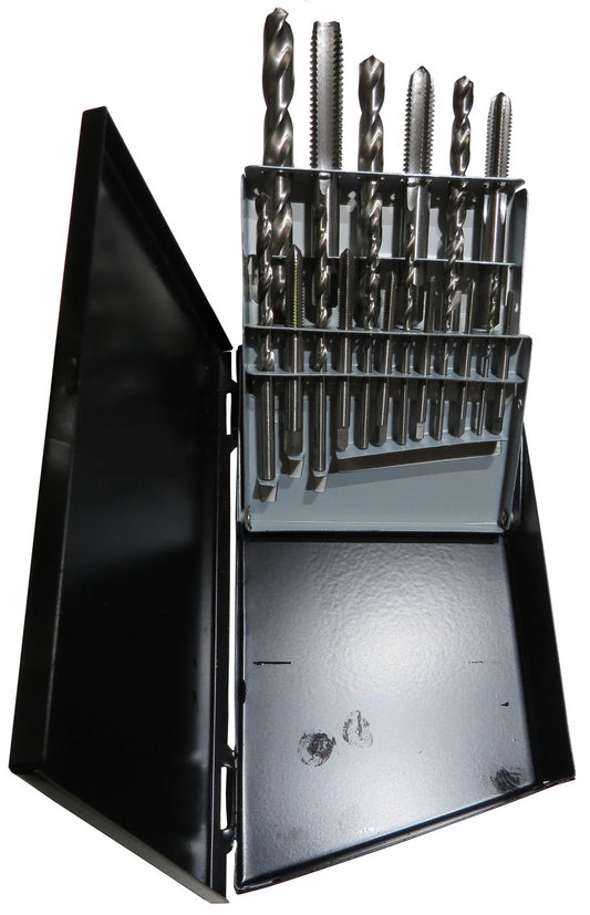 18 Piece Tap and Drill Bit Set, #6 - 1/2" NC in Metal Case