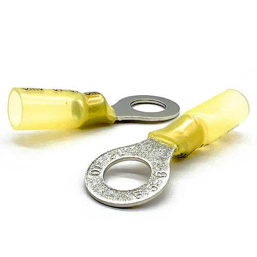 Yellow Heat Shrink Marine Grade #10 Diameter Ring Connectors, AWG 12-10