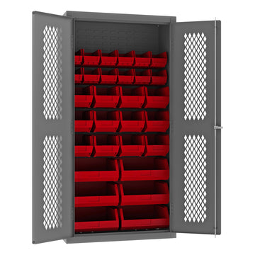 Ventilated Cabinet, 30 Red Bins