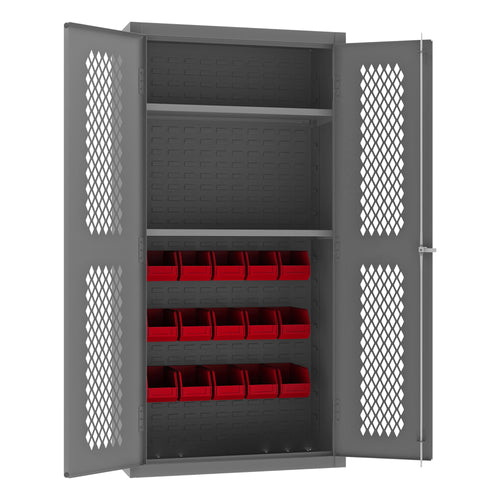 Ventilated Cabinet, 2 Shelves, 15 Bins