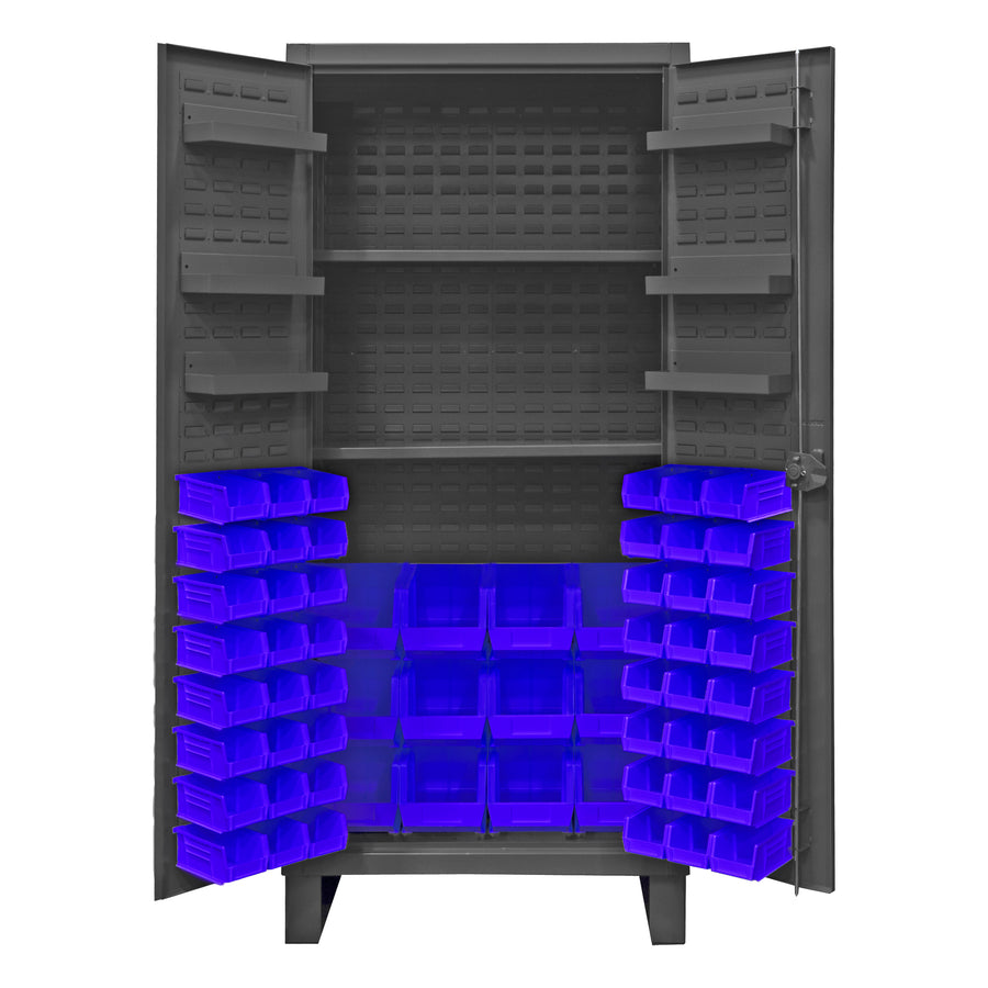 Cabinet, 2 Shelves, 60 Blue Bins