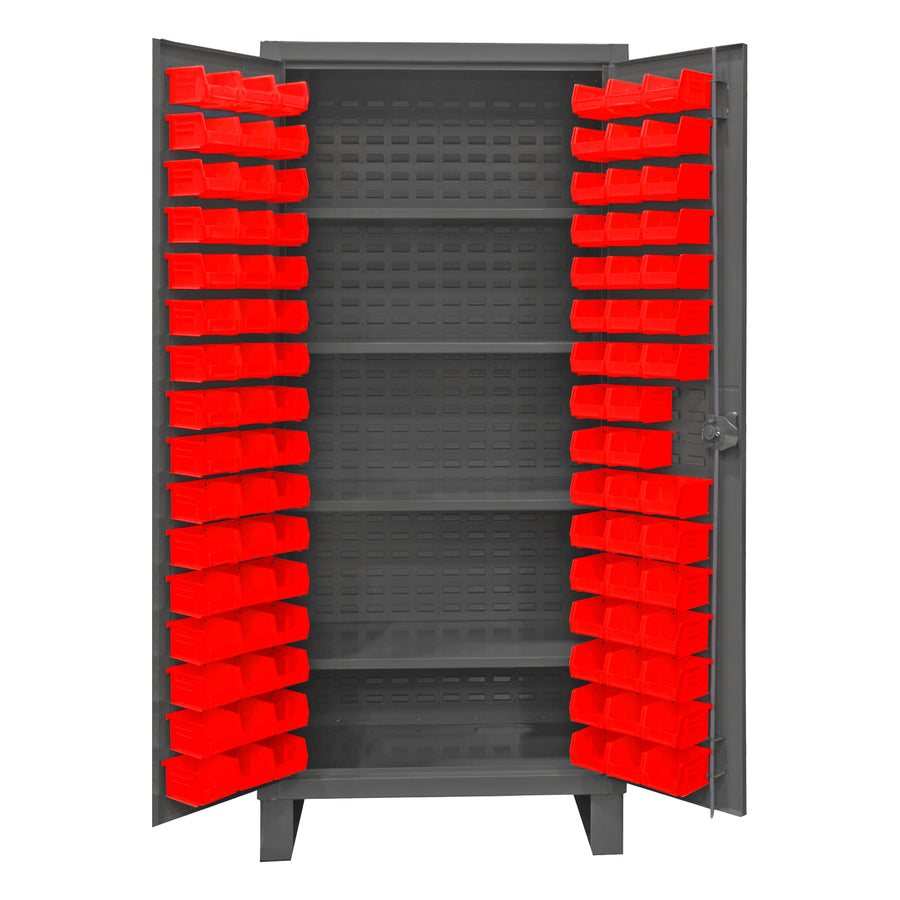 Cabinet, 4 Shelves, 96 Red Bins