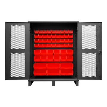 Ventilated Cabinet, 54 Red Bins