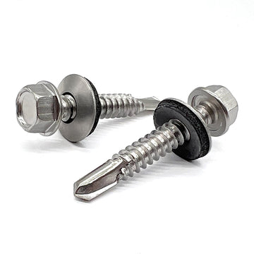 1/4"-14x2" 410 Stainless Steel Unslotted Hex Washer Head #3 Point Self Drilling Screws w/ Bonded Washers