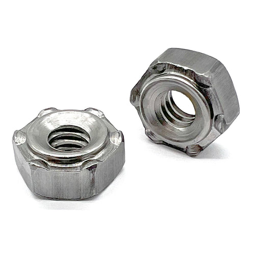 M12-1.75 6 Prong Long Pilot Hex Weld Nuts