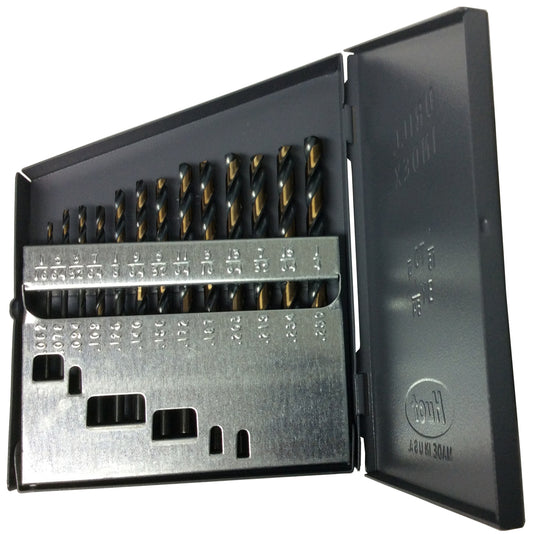 13 Piece HSS Black & Gold KFD Split Point Mechanics Length Drill Bit Set, 1/16" - 1/4"