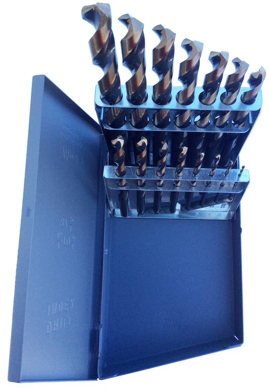 15 Piece HSS Black & Gold KFD Split Point Jobber Length Drill Bit Set, 1/16" - 1/2"