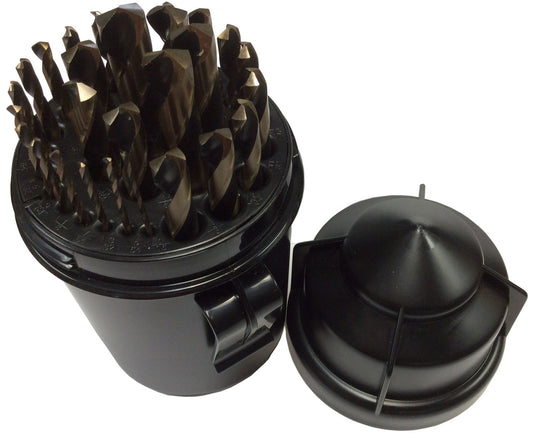 29 Piece HSS Black & Gold KFD Split Point Mechanics Length Drill Bit Set, 1/16" - 1/2", Plastic Case