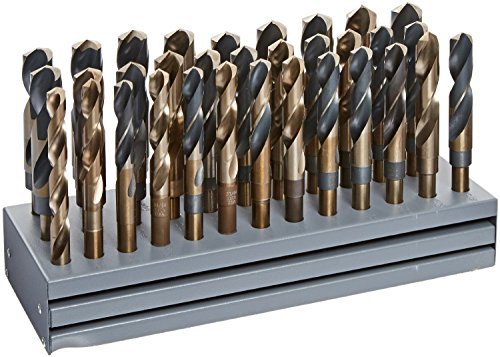 33 Piece HSS Black & Gold Drill Bit Set with Reduced 1/2" 3-Flat Shank, 1/2" - 1", Metal Stand