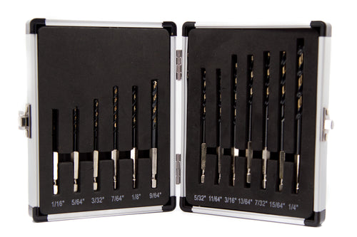 13 Piece Quick Change Hex Shank Drill Bit Set 1/16" - 1/4" Plastic Case