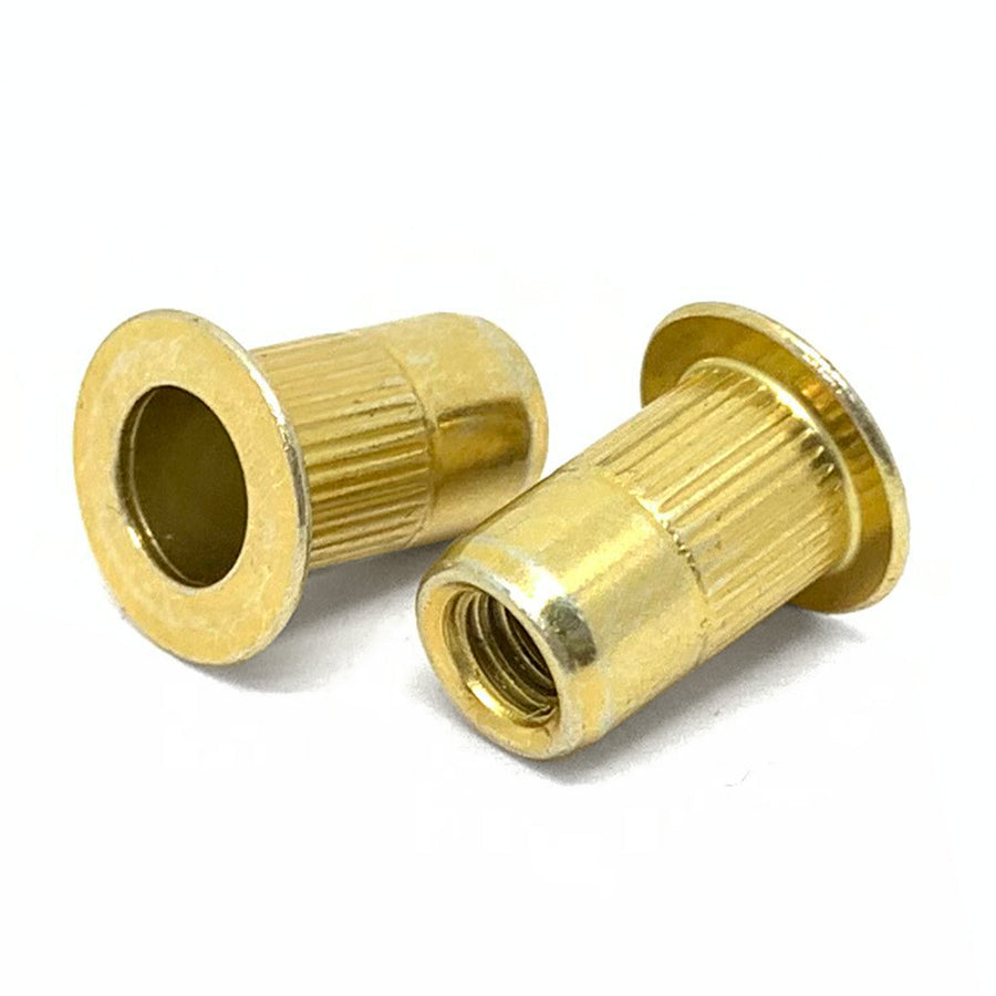 5/16-18 (.027-.150) Steel Large Flange Knurled Body Rivet Nut Zinc Yellow