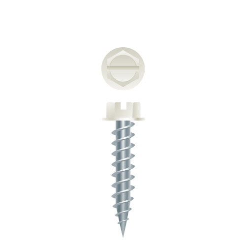 #8 SLT Strong-Point Hex Washer Head Painted White 8 x 1/2, 1/4 A.F., Zinc