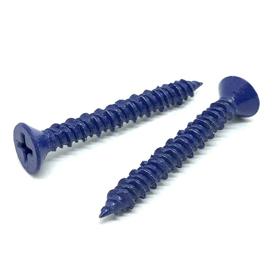 3/16x1-3/4" Phillips Flat Head Concrete Screws Piercing Point Blue Finish