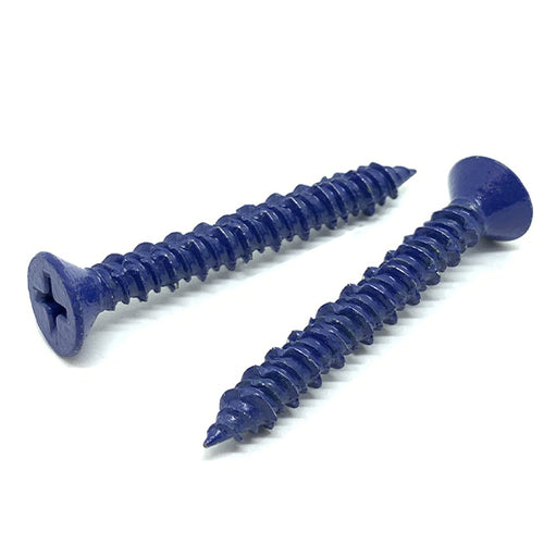3/16x4" Phillips Flat Head Concrete Screws Piercing Point Blue Finish