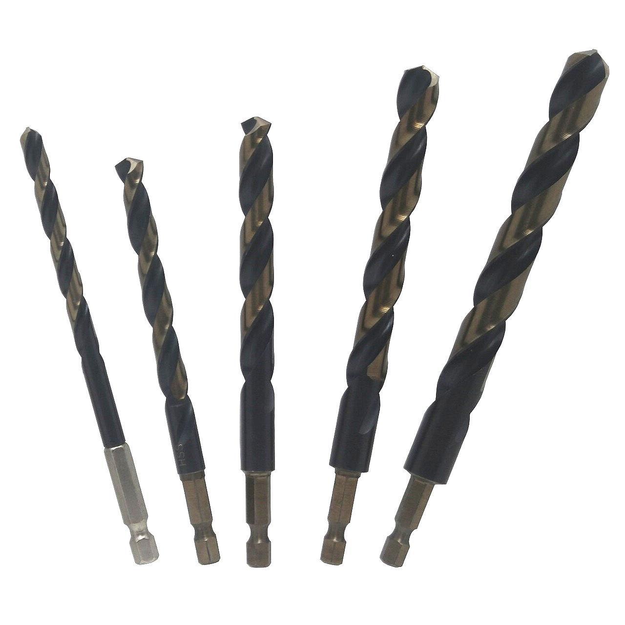 5 Piece Quick Change Hex Shank Drill Bit Set 1/4" - 1/2" Plastic Pouch