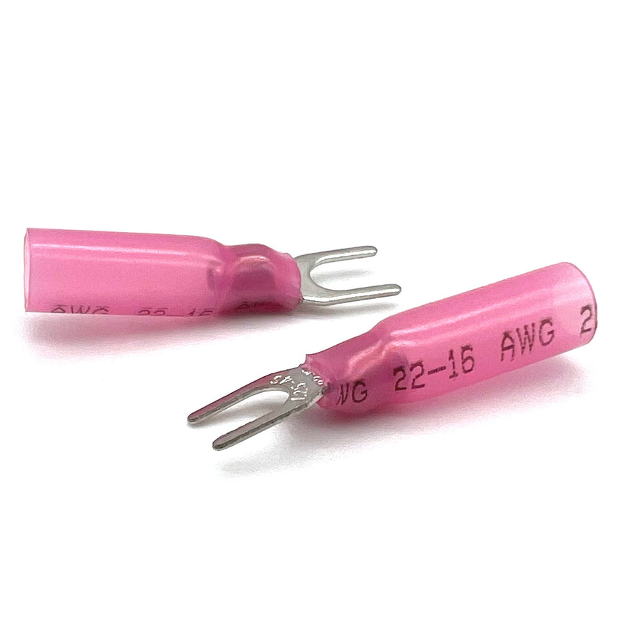Red Heat Shrink Marine Grade #10 U-Type Fork Connectors, AWG 22-16