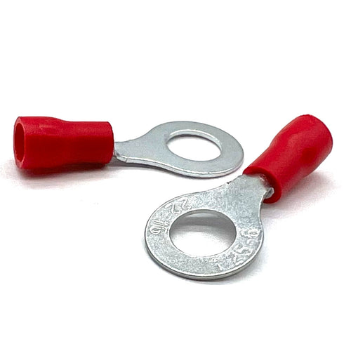 Red PVC/Vinyl 1/4" Diameter Ring Crimp Connector, AWG 22-16