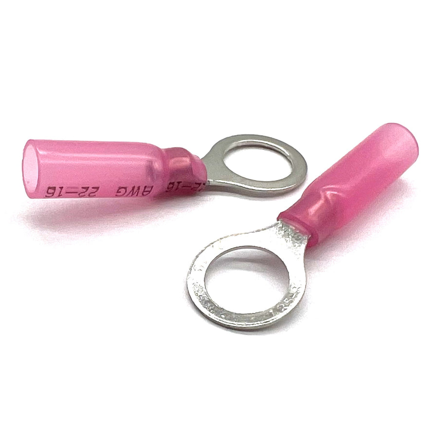 Red Heat Shrink Marine Grade 5/16" Diameter Ring Connectors, AWG 22-16
