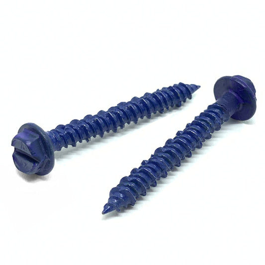 3/16x4" Hex Washer Head Concrete Screws Piercing Point Blue Finish