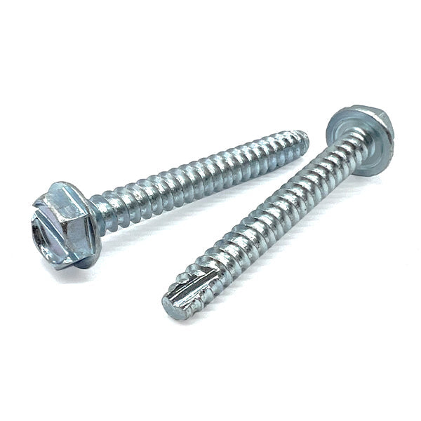 #6-20x1/2" Slotted Indent Hex Washer Head Type BT Thread Cutting Screws Zinc Clear