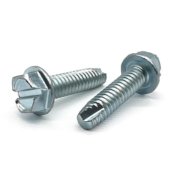 #10-32x1" Slotted Indent Hex Washer Head Type T Thread Cutting Screws Zinc Clear