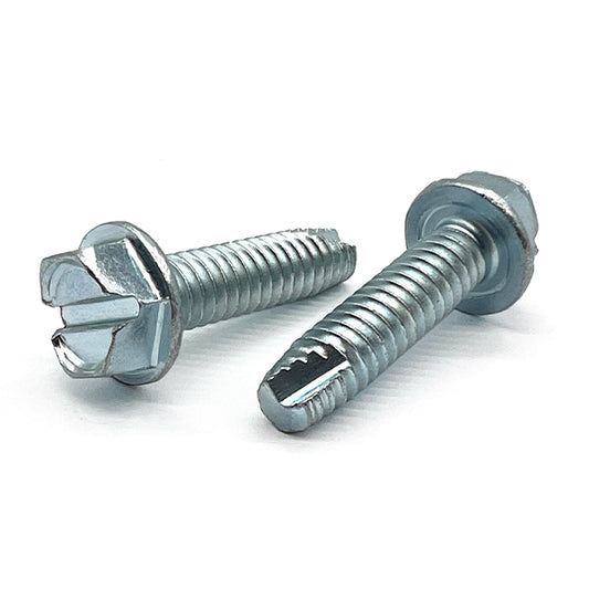 1/4"-20x3/4" Slotted Indent Hex Washer Head Type T Thread Cutting Screws Zinc Clear