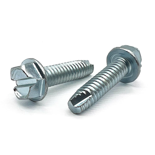 1/4"-20x3/8" Slotted Indent Hex Washer Head Type T Thread Cutting Screws Zinc Clear