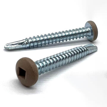 #8x1-1/2" Pan Head Square Drive #2 Point Self-Drilling TEKS Screw Tan Painted Head Zinc
