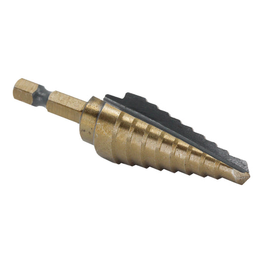 #4 HSS Black & Gold Quick Change Hex Shank Step Drill Bit (3/16" - 7/8" by 1/16")