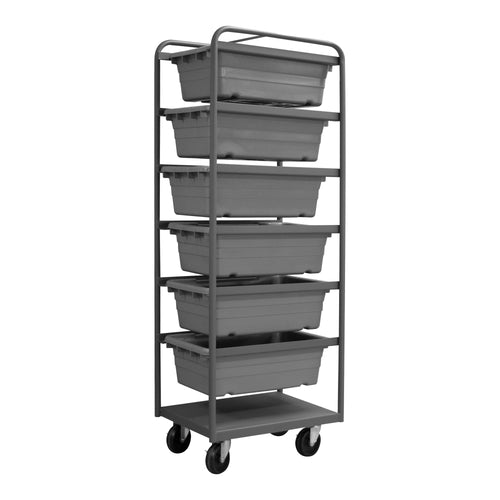 Tub Rack, 6 Gray Bins, Bottom Shelf