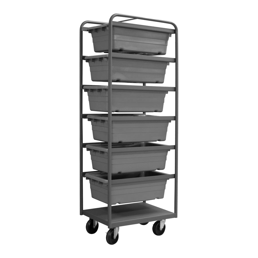 Tub Rack, 6 Gray Bins, Bottom Shelf