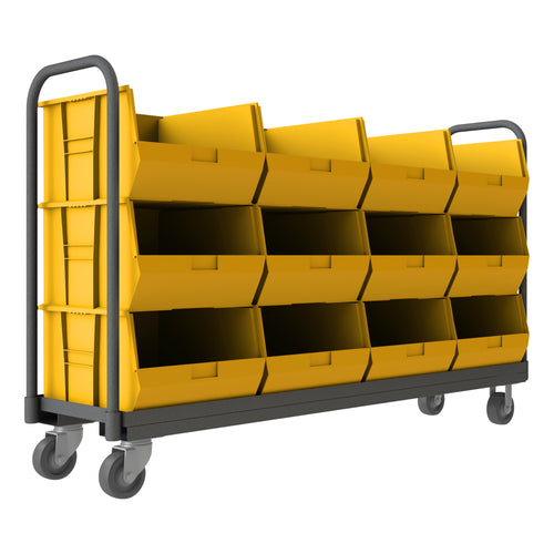 Tub Rack, 12 Yellow Bins, Push Handle