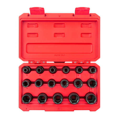 1/2 Inch Drive Shallow 6-Point Impact Socket Set with Case, 17-Piece (8 - 24 mm)